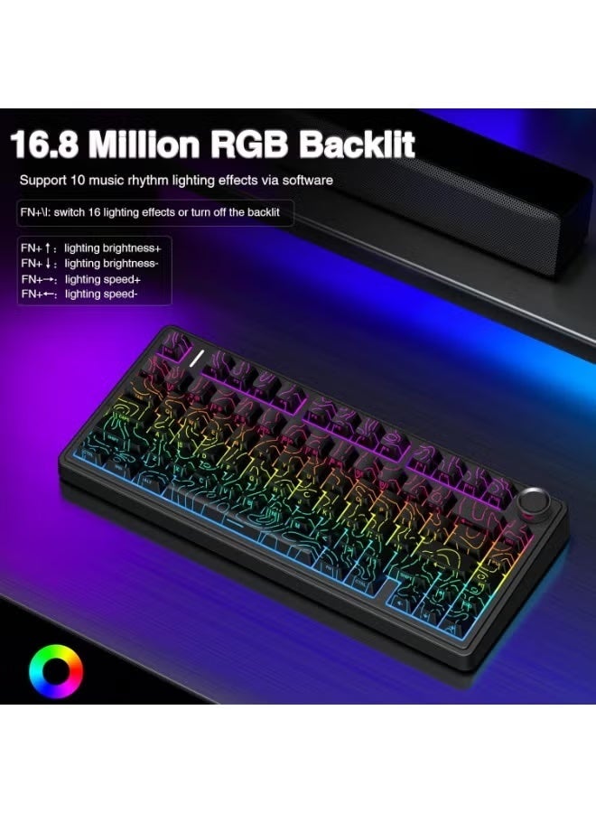 AULA لوحة مفاتيح ميكانيكية لاسلكية F75 Pro بنسبة 75%، لوحة مفاتيح مخصصة قابلة للتبديل الساخن، مفاتيح Seiya مسبقة التشحيم مع إضاءة خلفية RGB، لوحة مفاتيح ميكانيكية بتردد 2.4GHz/Type-C/BT5.0 - Image 2